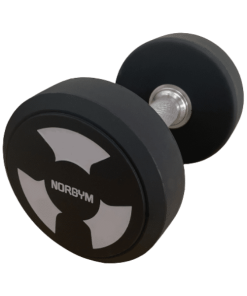 En 32 kg håndvægt fra NORGYM PRO, grå med sort og sølv detaljer, solidt metalhåndtag.