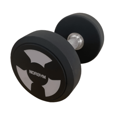 En 32 kg håndvægt fra NORGYM PRO, grå med sort og sølv detaljer, solidt metalhåndtag.