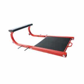 Rød Hip Thruster-bænk fra NORGYM med sort polstret pude og skridsikker platform til hofteøvelser.