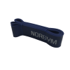 Blå træningselastik med teksten "NORGYM" trykt på siden.