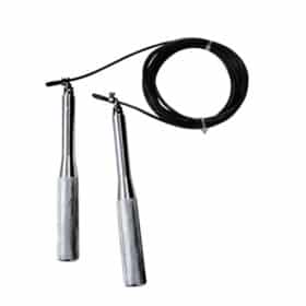 Speedrope i aluminium med grå håndtag og sort kabel, ideel til træning og fitness.