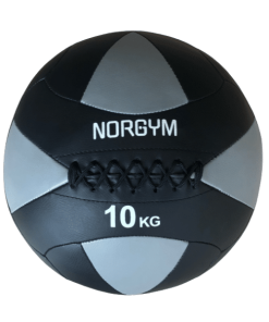 Sort og grå medicinbold med Norgym-logo.
