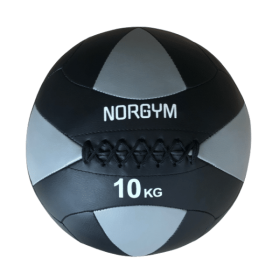 Sort og grå wallball med vægt på 10 kg. "NORGYM" står skrevet øverst, vægtangivelse nederst.