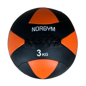 Sort og orange Wallball fra NORGYM PRO, vægt 3 kg. Tekst "NORGYM" øverst og "3 KG" nederst i hvid skrift.