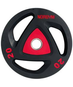 Rund vægtskive fra Norgym med røde detaljer.