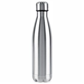 Termo Drikkedunk i rustfrit stål, 500 ml. Slank, sølvfarvet flaske med skruelåg og blank finish.