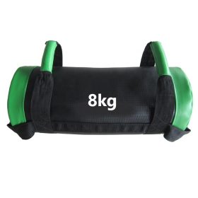 Sort Powerbag med grønne håndtag og ender. Vægt på 8 kg er tydeligt markeret på midten af tasken.