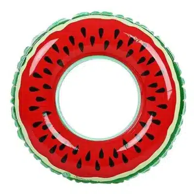 Rund badering med vandmelon-design. Rød med sorte frø og grøn kant. Perfekt til pool og sommer sjov.
