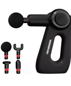 Massagepistol Proflow i sort med fire udskiftelige hoveder: kugle, gaffel, flad og bullet.