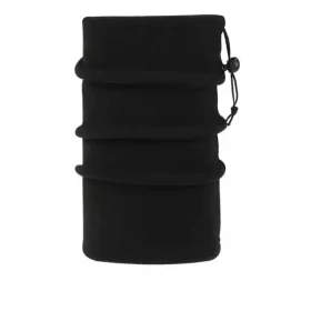 Sort halsedisse i blød fleece med justerbar snor og lås. Designet er enkelt og funktionelt.