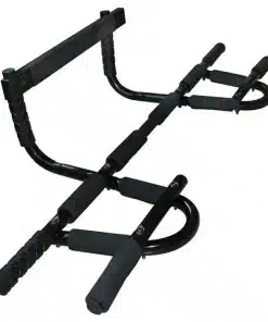 Sort og robust pull-up bar med flere greb og polstrede håndtag til forskellige træningsøvelser.