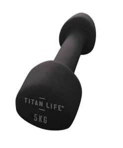 Sort 5 kg håndvægt fra Titan Life PRO med ergonomisk design og tydelig vægtangivelse på enden.