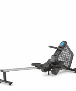 Reebok Rower ZJET er en sort og grå romaskine med en digital skærm og justerbare fodstøtter.