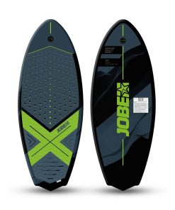 Jobe Sonic Wakesurfer har et mørkt design med grønne accenter og mønstre. Tekst og logo i grøn farve.