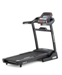 Sort Reebok ZJET 460 løbebånd med Bluetooth, digital skærm, kopholdere og robuste håndtag.