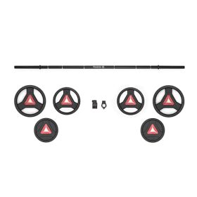 Reebok Rep Set 20kg DELTA 25mm: Vægtstang, 2 store vægtskiver, 4 mellemstore, 2 små, 2 låse.