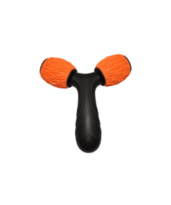 Massageapparat med to orange ruller og sort håndtag.