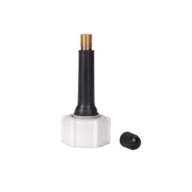 Ventiladapter og sort plastikhætte