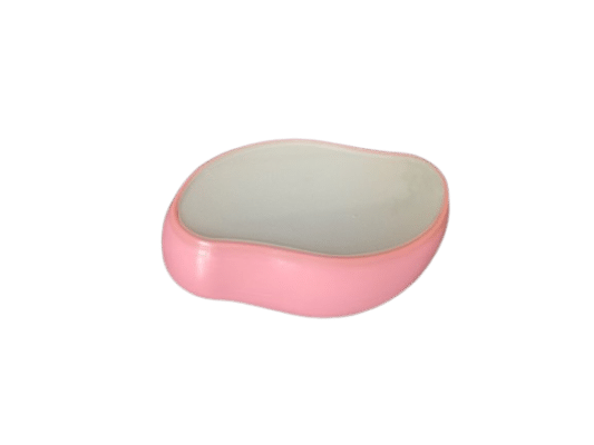 Krystal Hårfjerner Premium Pink har en glat, oval form med en lyserød kant og en hvid overflade.