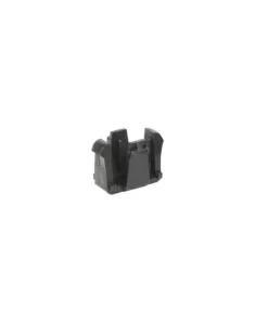 Sort plastclip til stepboard, kompakt og rektangulær med lodrette ribber for stabil fastgørelse.
