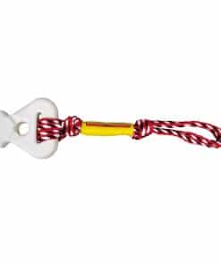 Jobe Buckle Connector med hvid plastdel og rød-sorte flettede reb, samt gul beskyttelsesdel i midten.