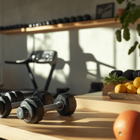 Justerbare håndvægte i et hjemme fitness