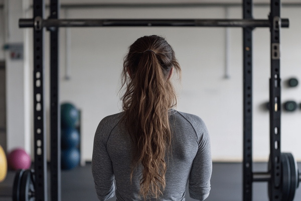 Crossfit. En kvinde gør klar til hendes første crossfit pull-up