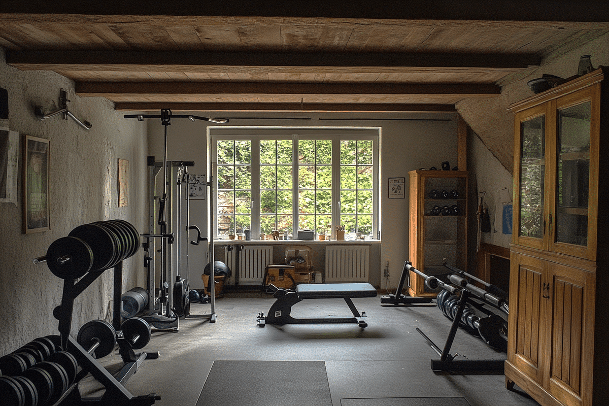 Fitness. Et hjemme fitness fyldt med udstyr