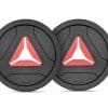 To sorte Reebok vægtskiver med rød trekant.