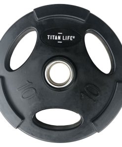 Sort vægtplade med greb fra Titan Life.