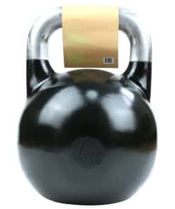 Sort kettlebell med vægtangivelse.