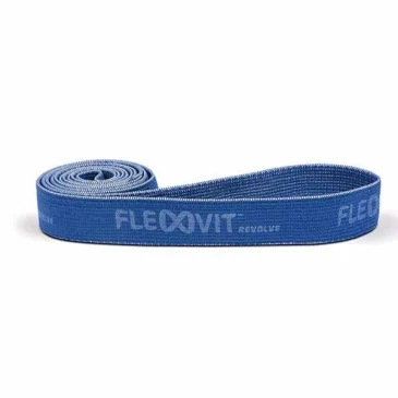 Blå træningselastik med tekst "FLEXVIT".