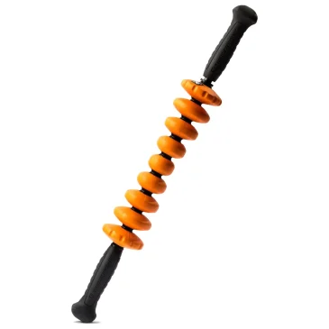 Massagestav med orange ruller og sorte håndtag