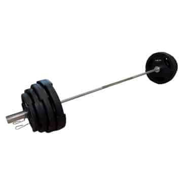 En vægtstang med sorte vægtskiver. Weight Set fra Titan Life