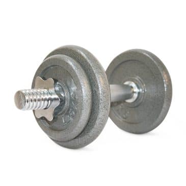 En grå dumbbell med aftagelige vægtskiver.