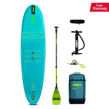 Jobe SUP Board pakke med board, paddle, pumpe og tilbehør.