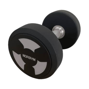 En 32 kg håndvægt fra NORGYM PRO, grå med sort og sølv detaljer, solidt metalhåndtag.