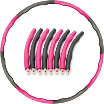 Hulahopring på 1,2 kg i pink og grå. Den er opdelt i otte segmenter, fire pink og fire grå.