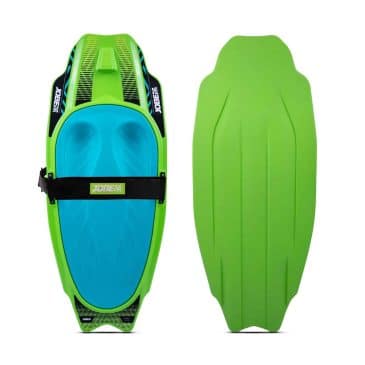 Jobe Slash Kneeboard i limegrøn og blå med fodstrop og ergonomisk design for optimal komfort og kontrol.