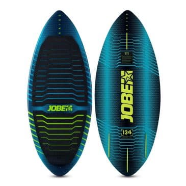Jobe Raise Wakesurfer i blå og sort med gule detaljer. Har Jobe-logo og et mønster på overfladen.
